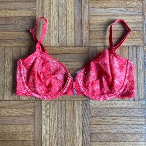 Victoria’s Secret dream angel unlined rhinestone red Lace bra